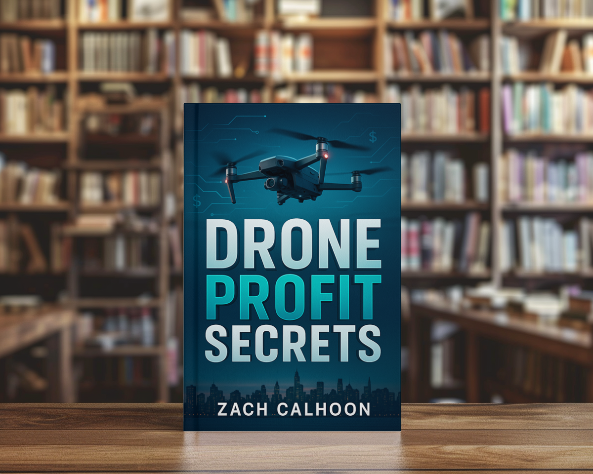 Drone Profit Secrets book mockup on library shelf