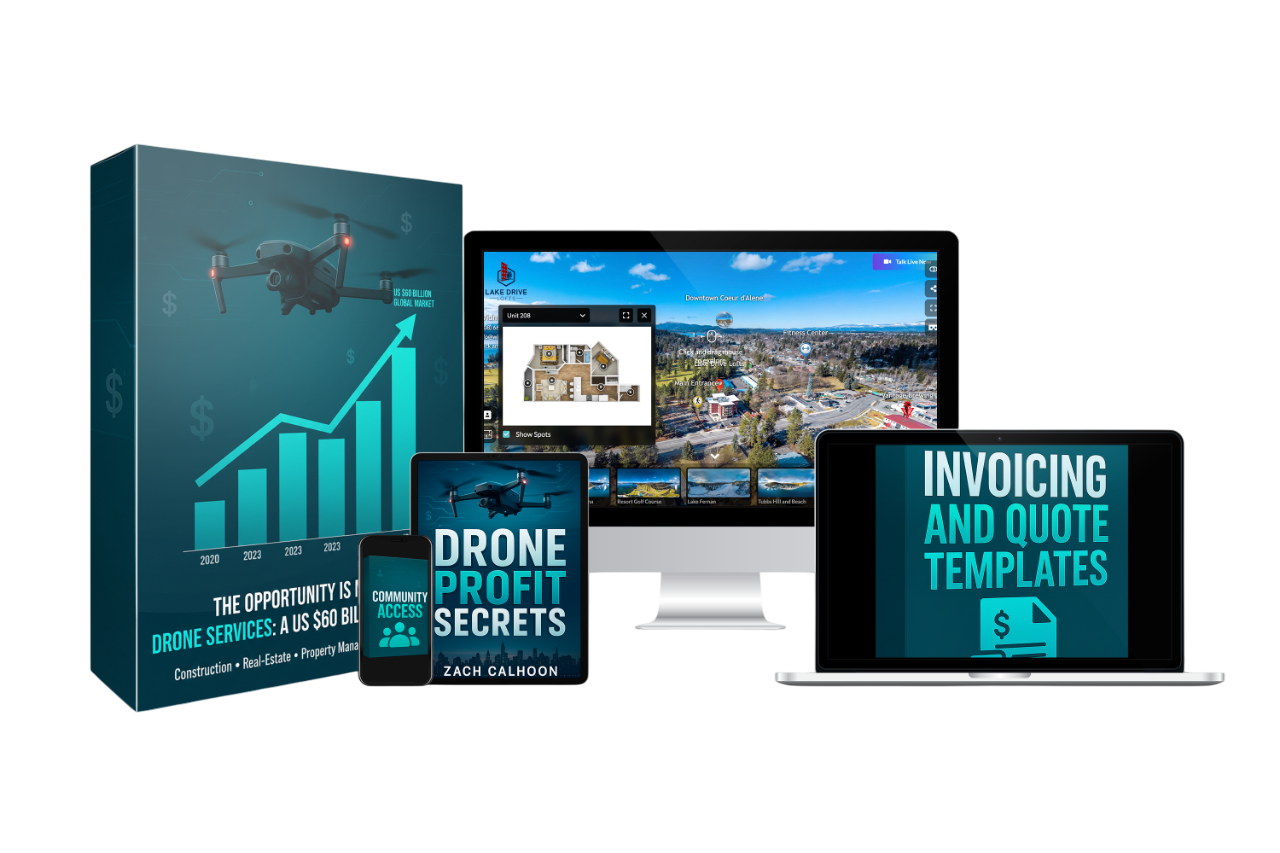 Complete Drone Profit Secrets Business System - Book, Community Access, Virtual Tours, and Templates